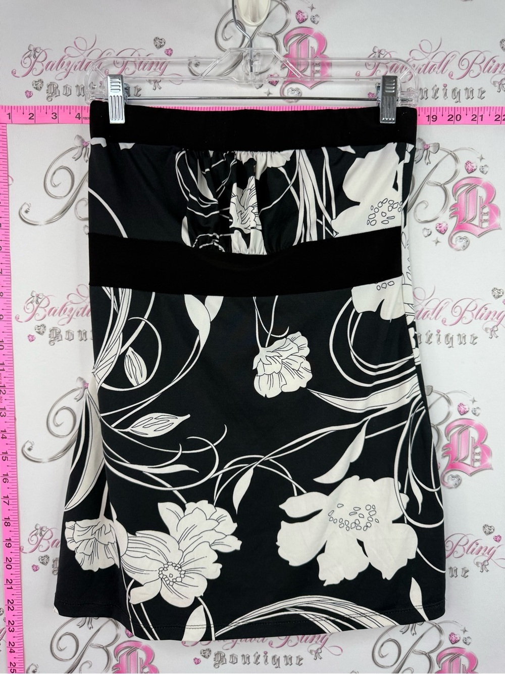 Suzy Shier strapless shirt Black and White Floral Strapless Tube Dress